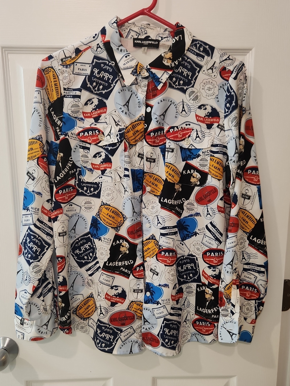 Karl Lagerfeld Multicolor Travel-Print Button-Down Shirt